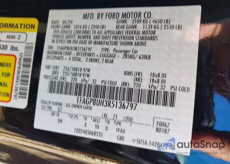 2024 Ford Mustang Ecoboost Premium из США, поврежденный, VIN 1FAGP8UH3R5136797